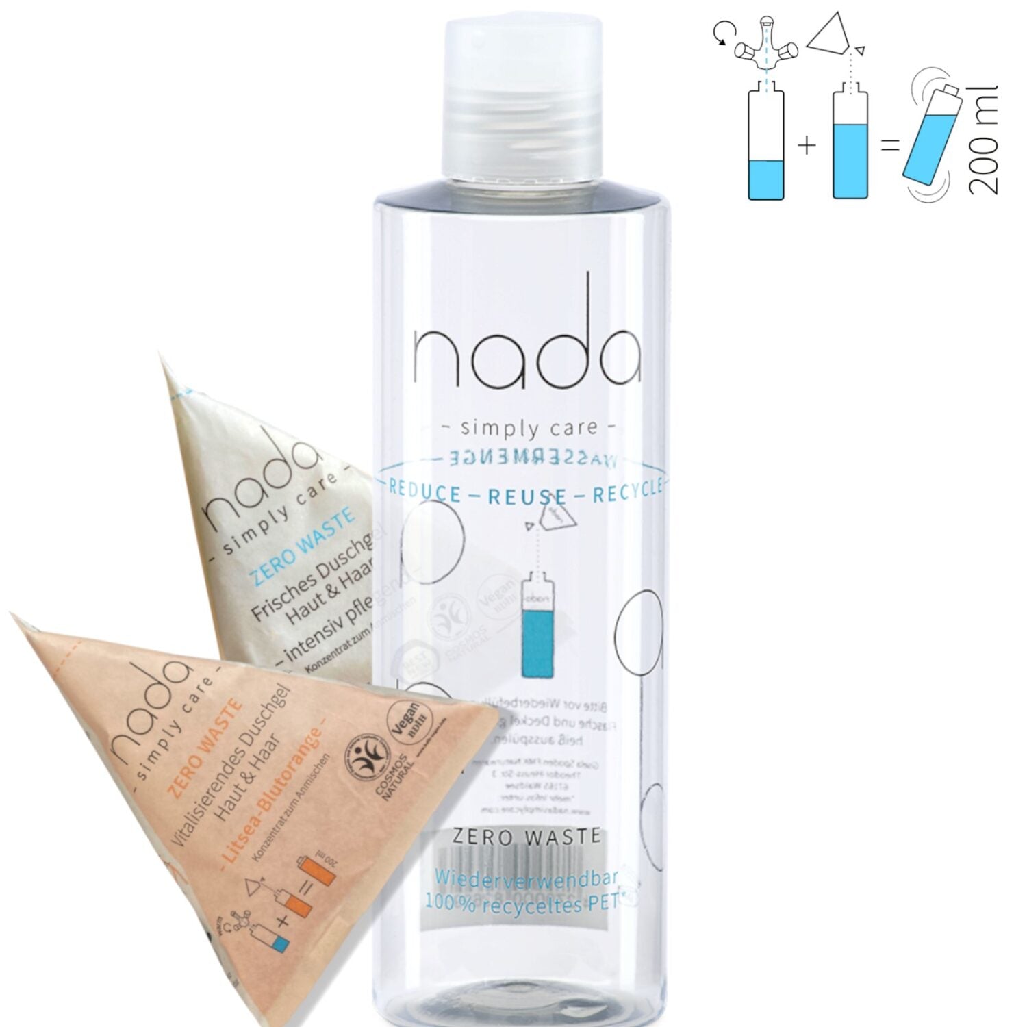 nada - simply care Set 1 Flasche + 2 Duschgel-Pulver