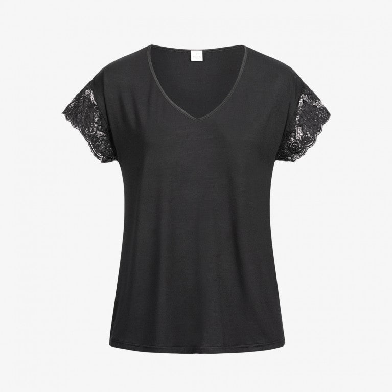erlich textil Schlafshirt mit Spitze "Nora" Schwarz