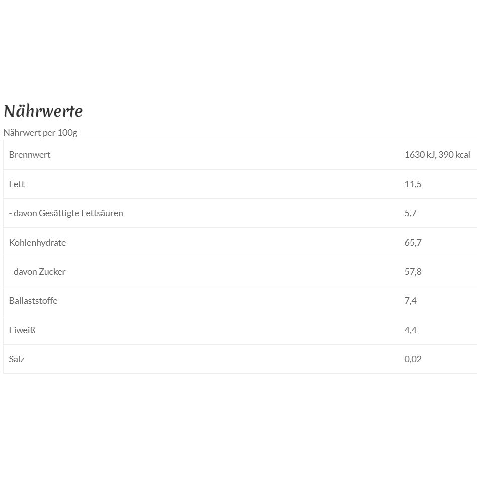 odilia Bio Dattel-Pralinen 16er-Box Nährwertabelle