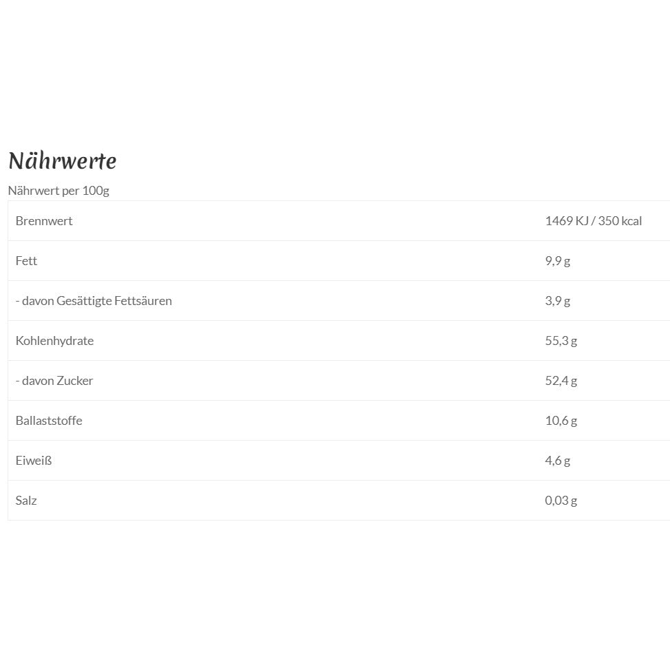 odilia Bio Dattel-Schokokonfekt 16er-Box Nährwerttabelle