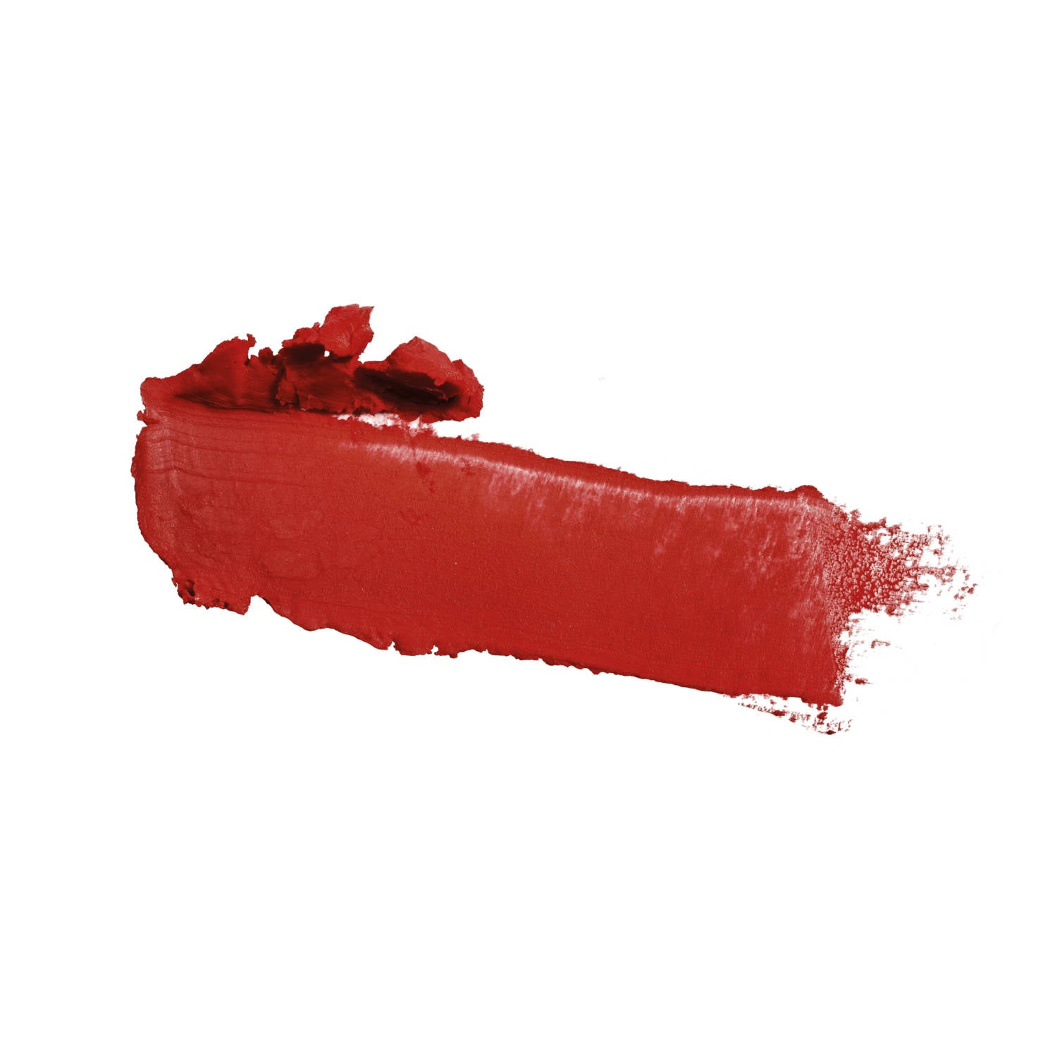 Roter Lippenstift, dicker Strich auf weißem Hintergrund.