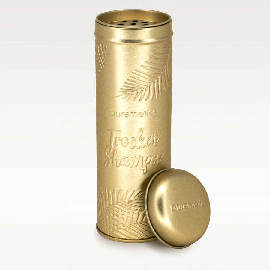 puremetics Trockenshampoo Streuer Weißblech Matt-Gold_1
