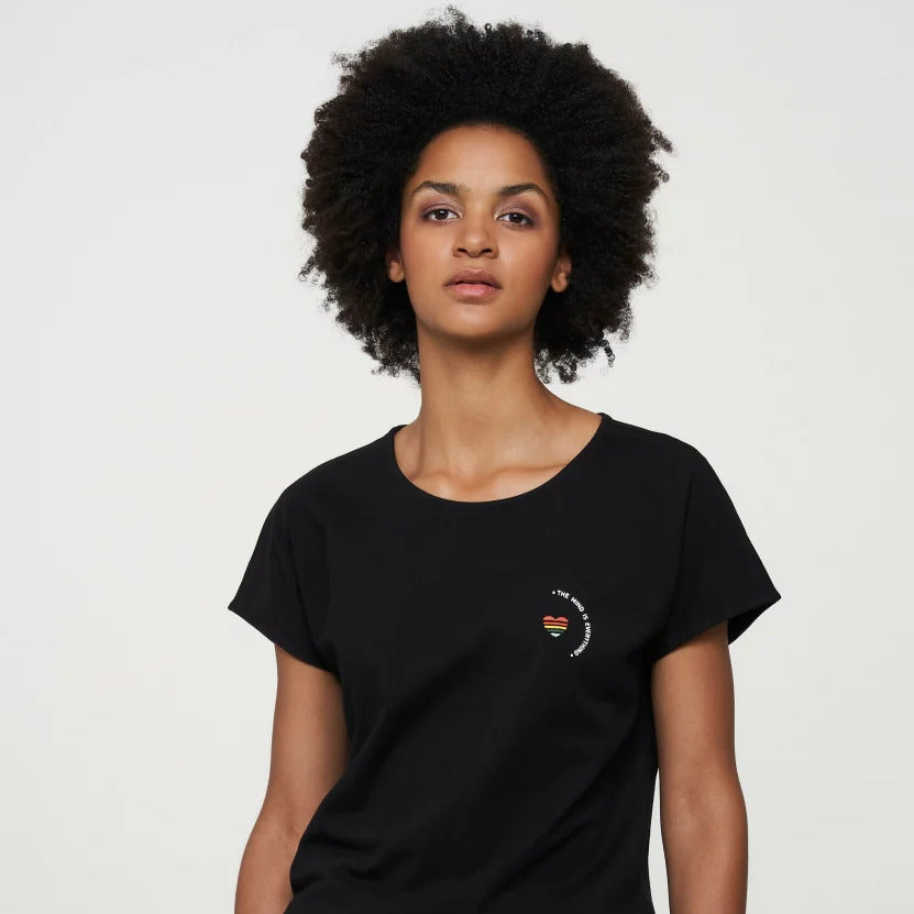 recolution Damen T-Shirt "ALOCASIA #MIND Print" - Black Shirts & Tops