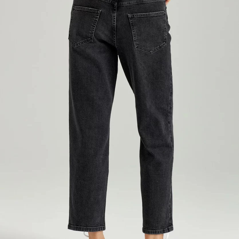 ThokkThokk Damen Straight Cropped Jeans - Grau