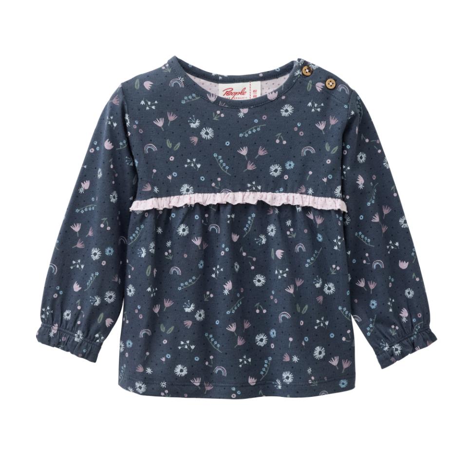 People Wear Organic Langarm-Shirt GOTS Indigoblau Aop Gänseblümchen