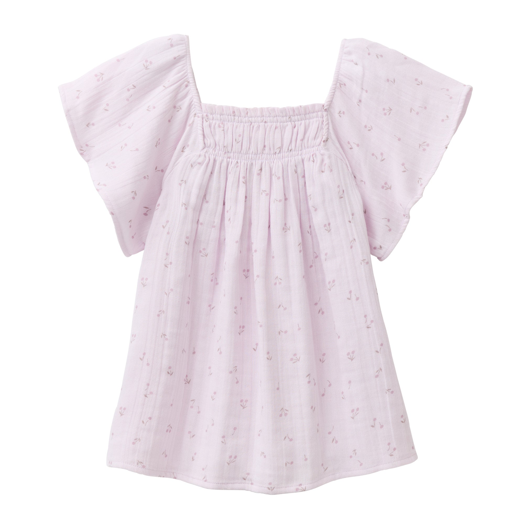 People Wear Organic Musselin-Kleid GOTS Blass Violett Aop Kirschen