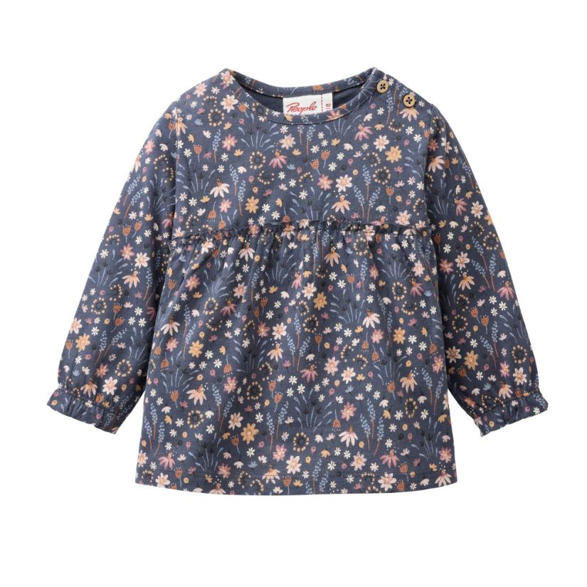 People Wear Organic Langarm-Shirt GOTS Indigoblau Aop Mille Fleurs