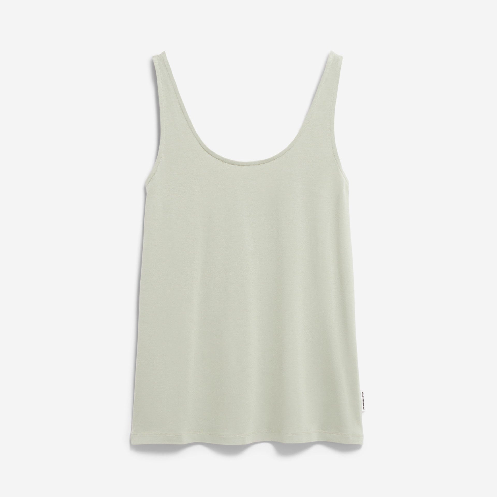 Ein hellgrünes, ärmelloses Tank-Top mit Rundhalsausschnitt, das auf einem schlichten weißen Hintergrund abgebildet ist.