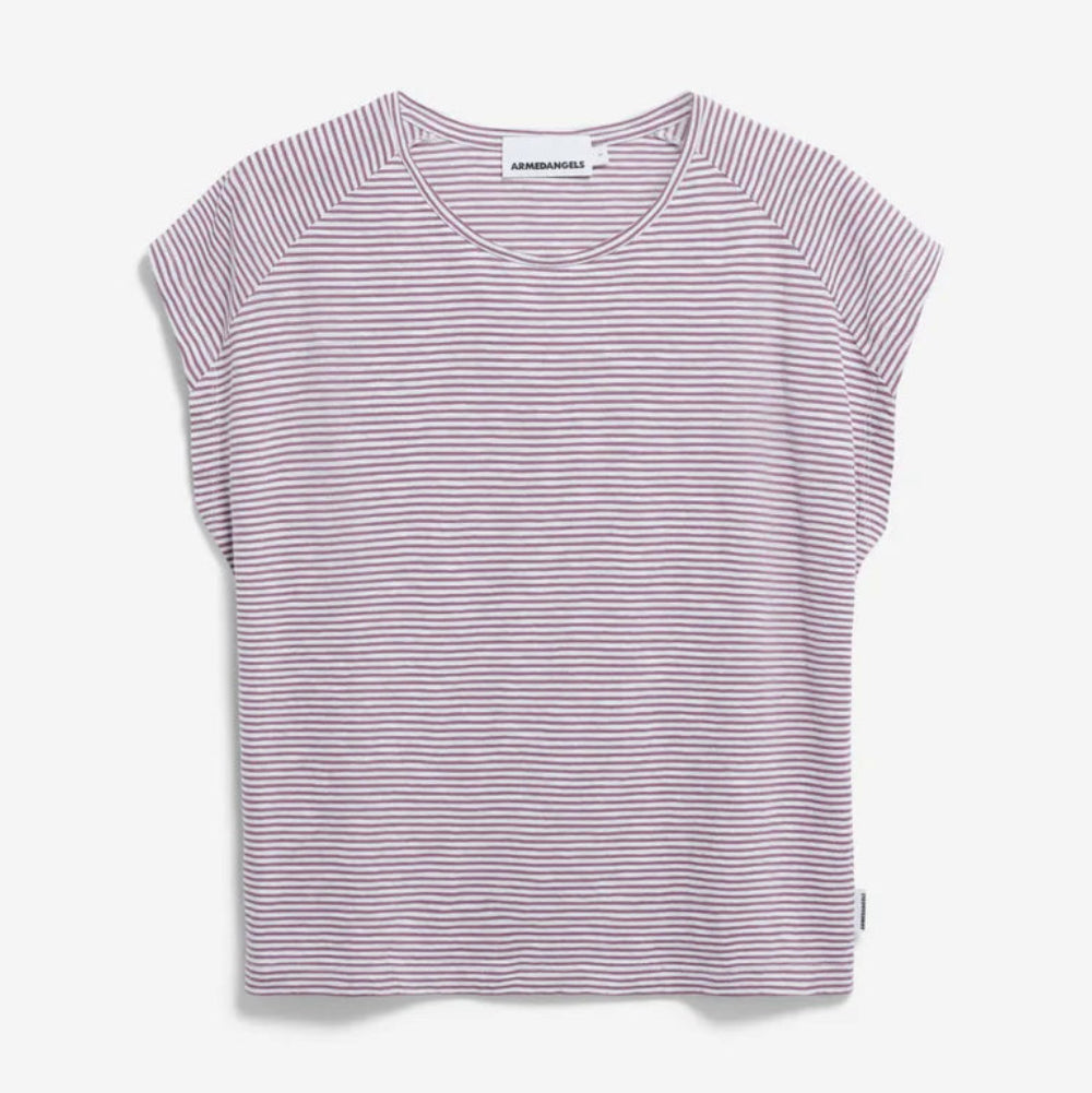 ARMEDANGELS Women Casual Jersey Shirt T-Shirt "ONELIAA LOVELY STRIPES" Oatmilk-Sunset Sky