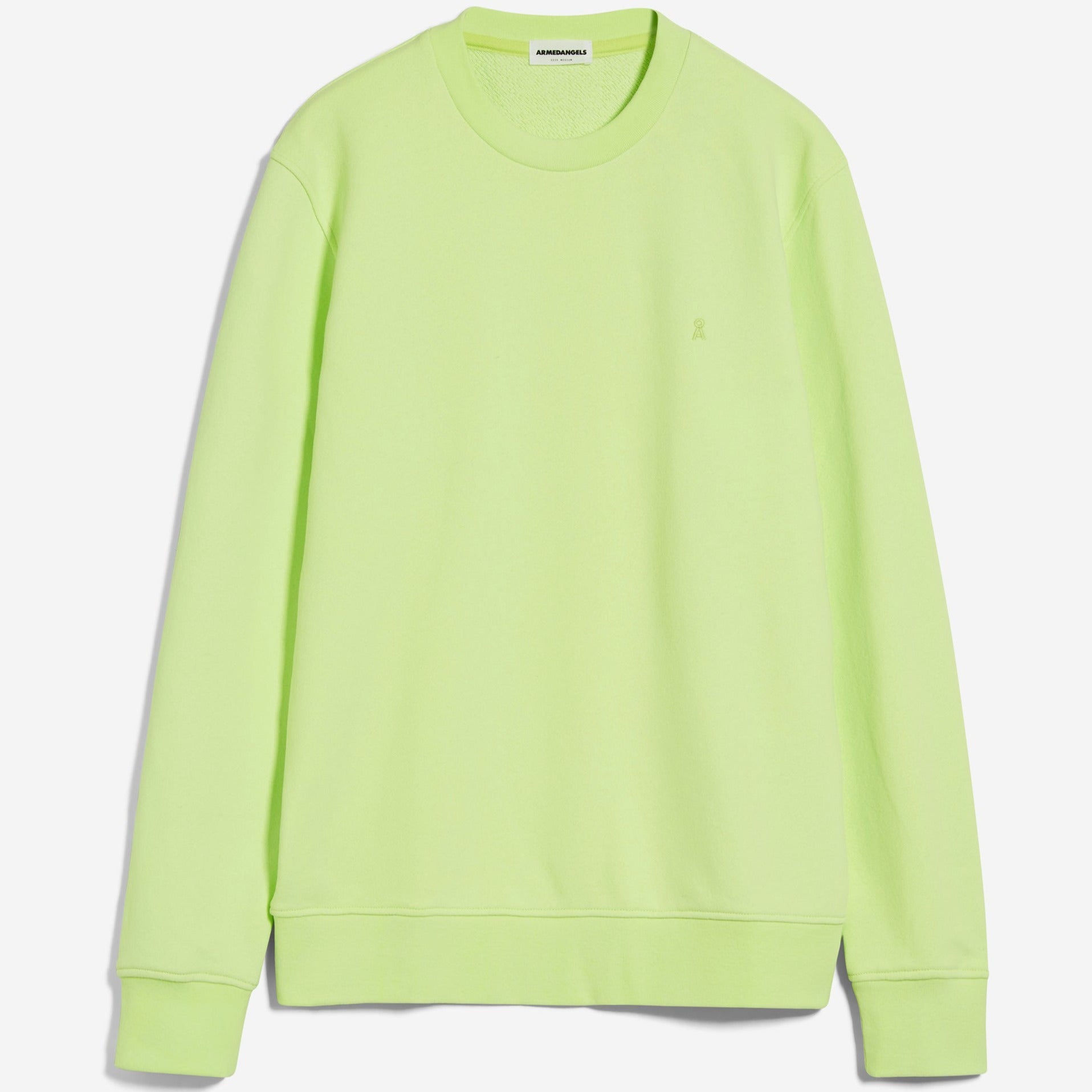 Grüner Pullover aus Baumwolle mit Rundhalsausschnitt und dezentem Logo auf der Brust.
