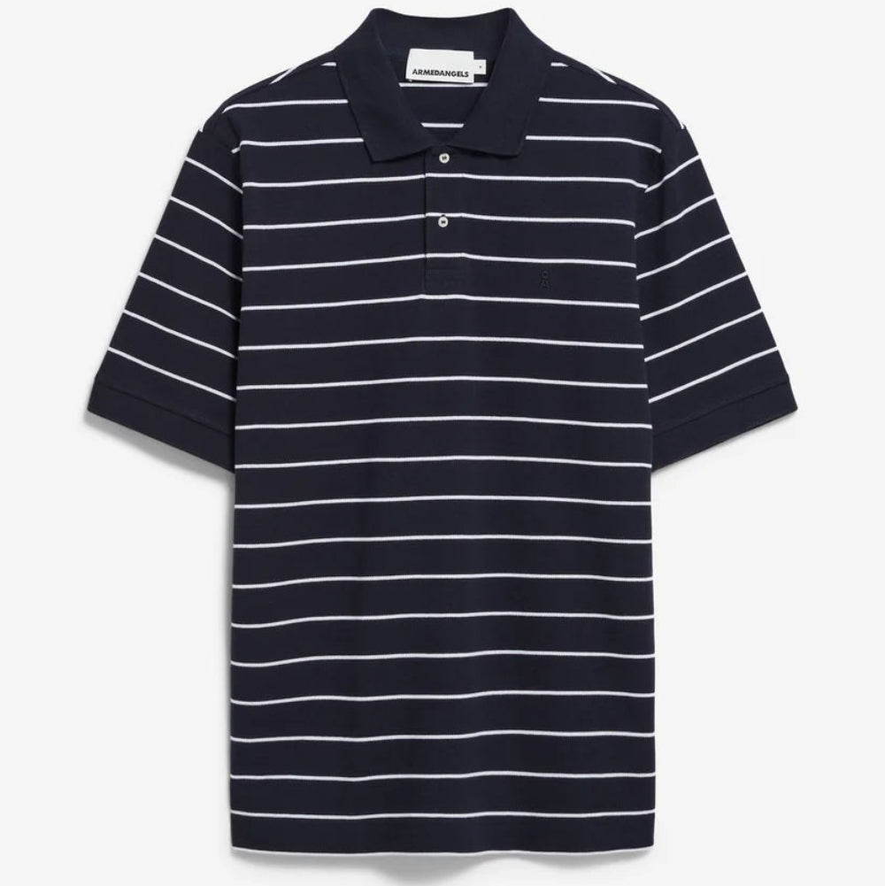 ARMEDANGELS Men Casual Jersey Shirt Polo "MAARIO STRIPES" Night Sky-Broken White