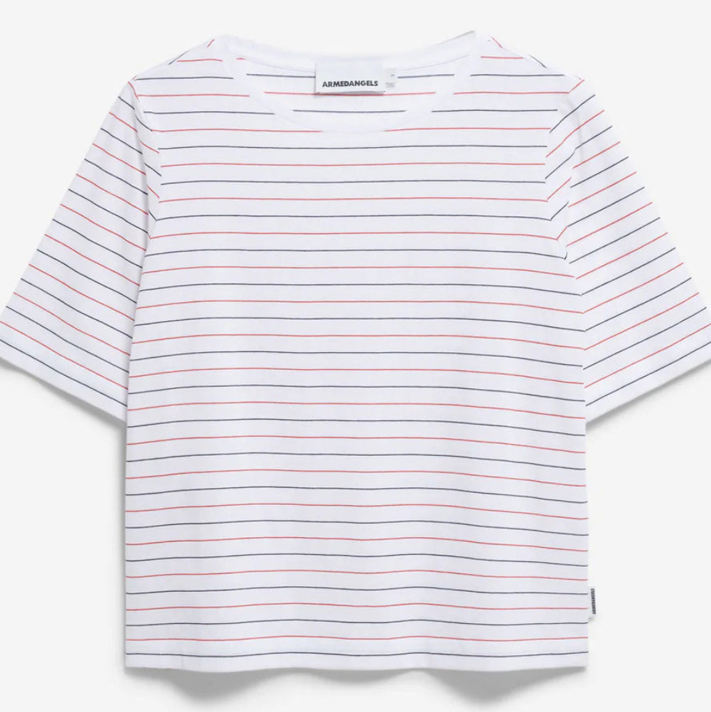 ARMEDANGELS Women Casual Jersey T-Shirt "FINIAA FRENCH RIVIERAA" XL White-Coral Blush-Night Sky