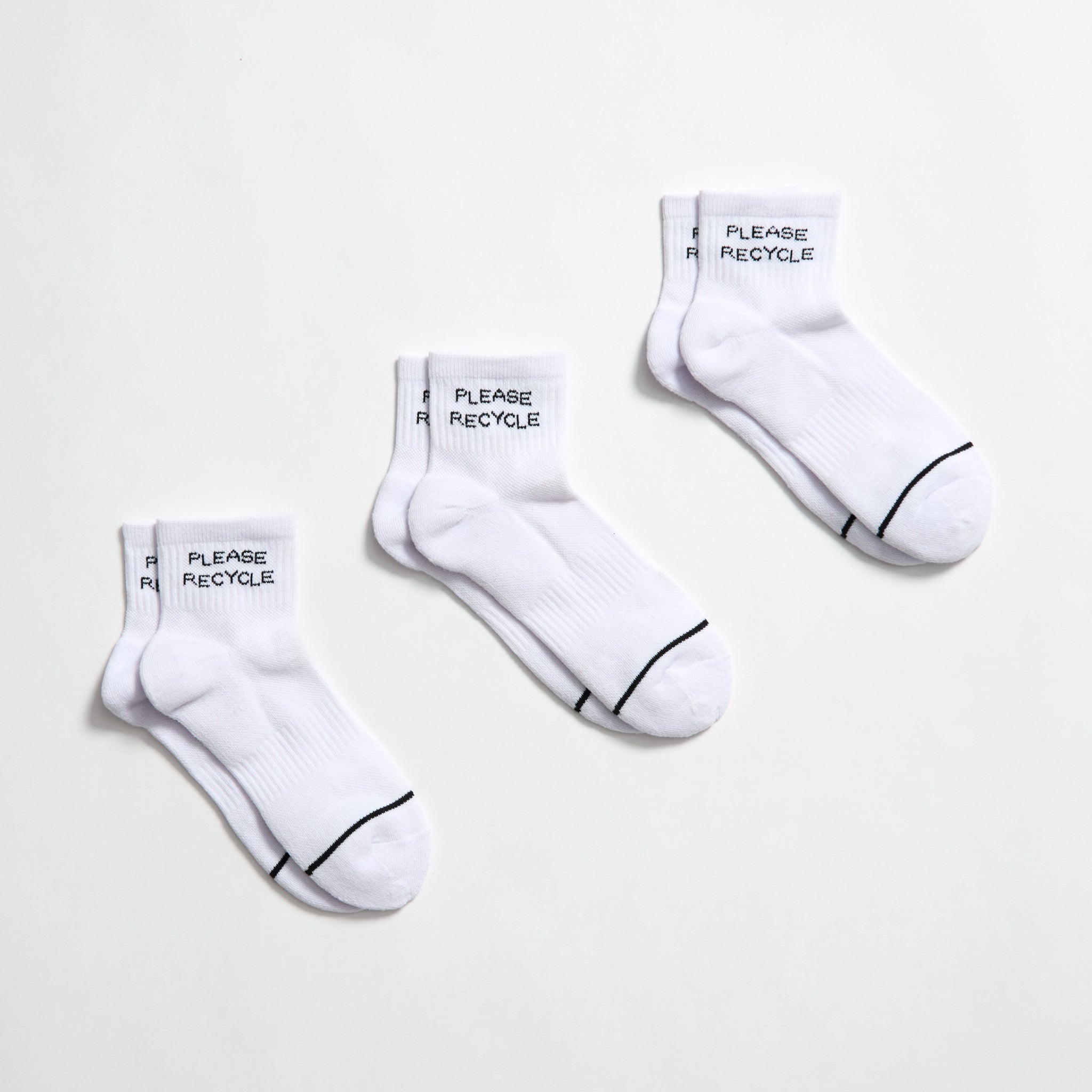 Girlfriend Collective Socks Quarter Crew "Please Recycle" 3er Pack