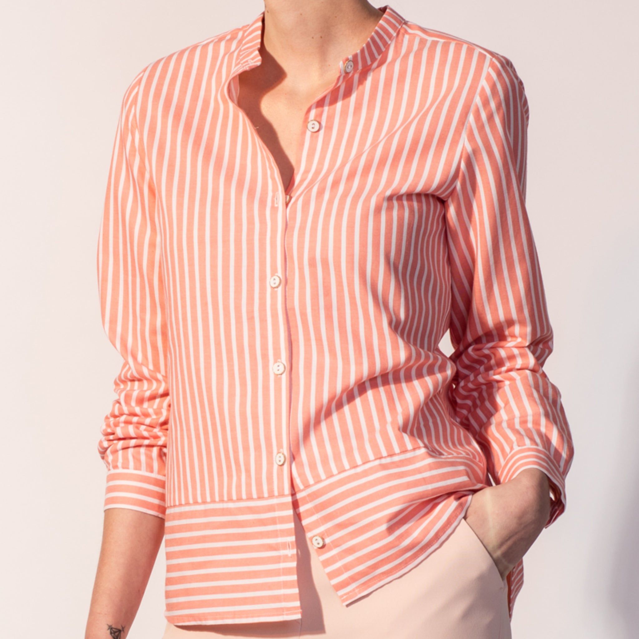 ME&MAY Bluse "Ika" Strips Coral
