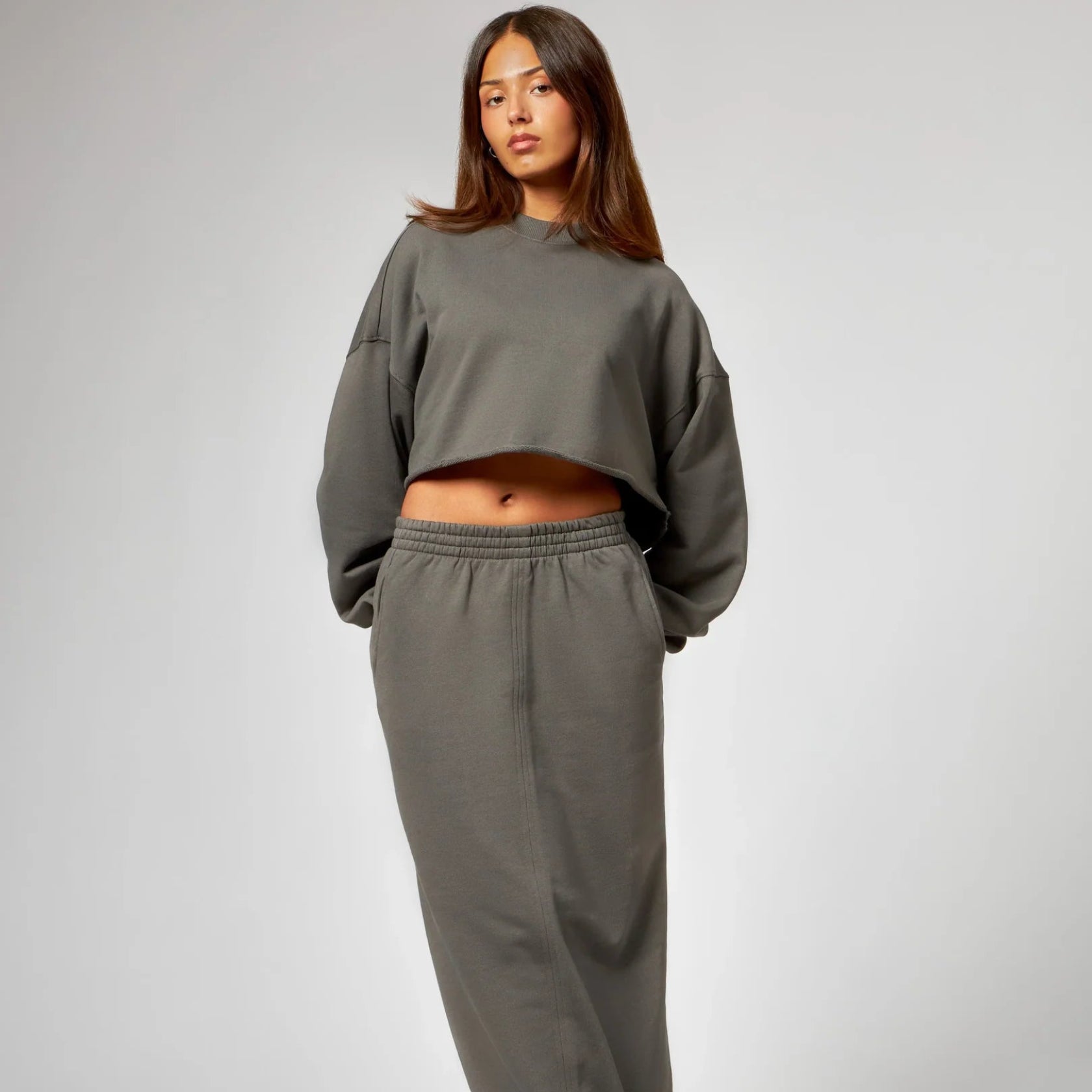 noemvri fashion label Damen Cropped Sweater "Olivia" Grau