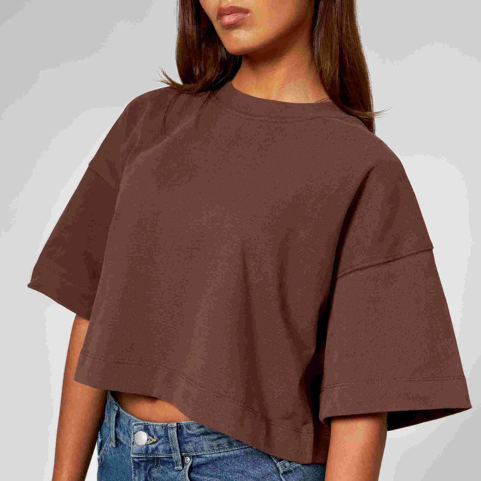 noemvri fashion label Damen Cropped T-Shirt "Susa" Braun