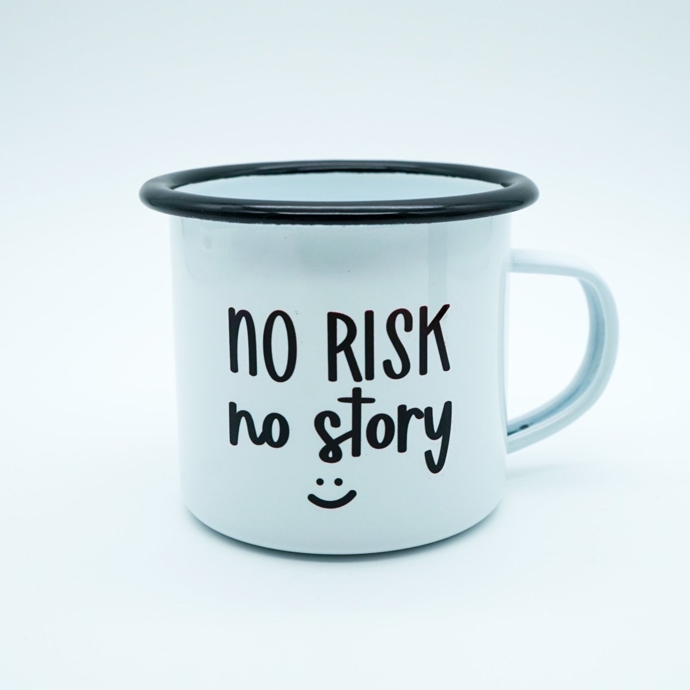 OhRuby Emaille Tasse "no risk no story"