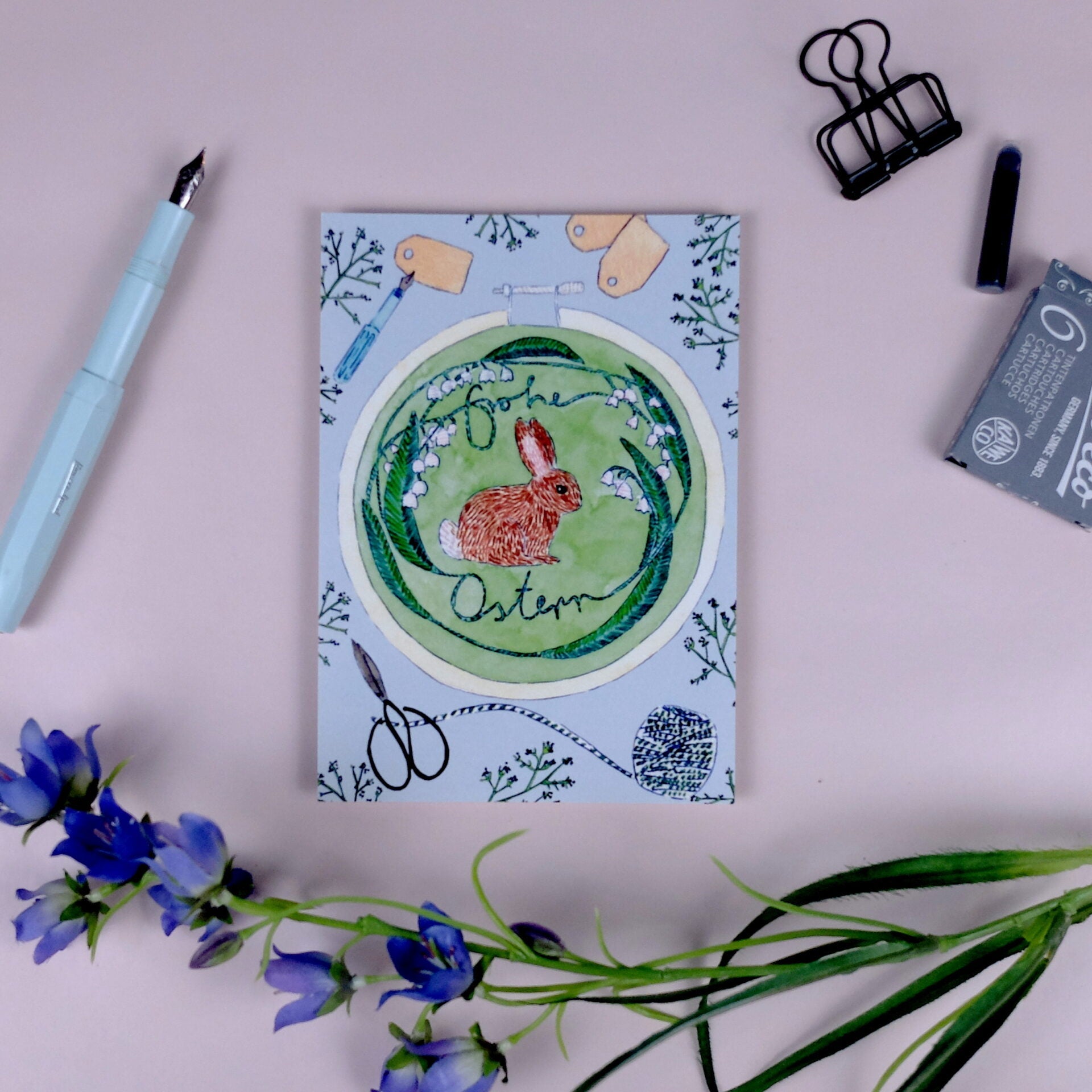 wonder of today Postkarte Stickhase (blau) DIN A6