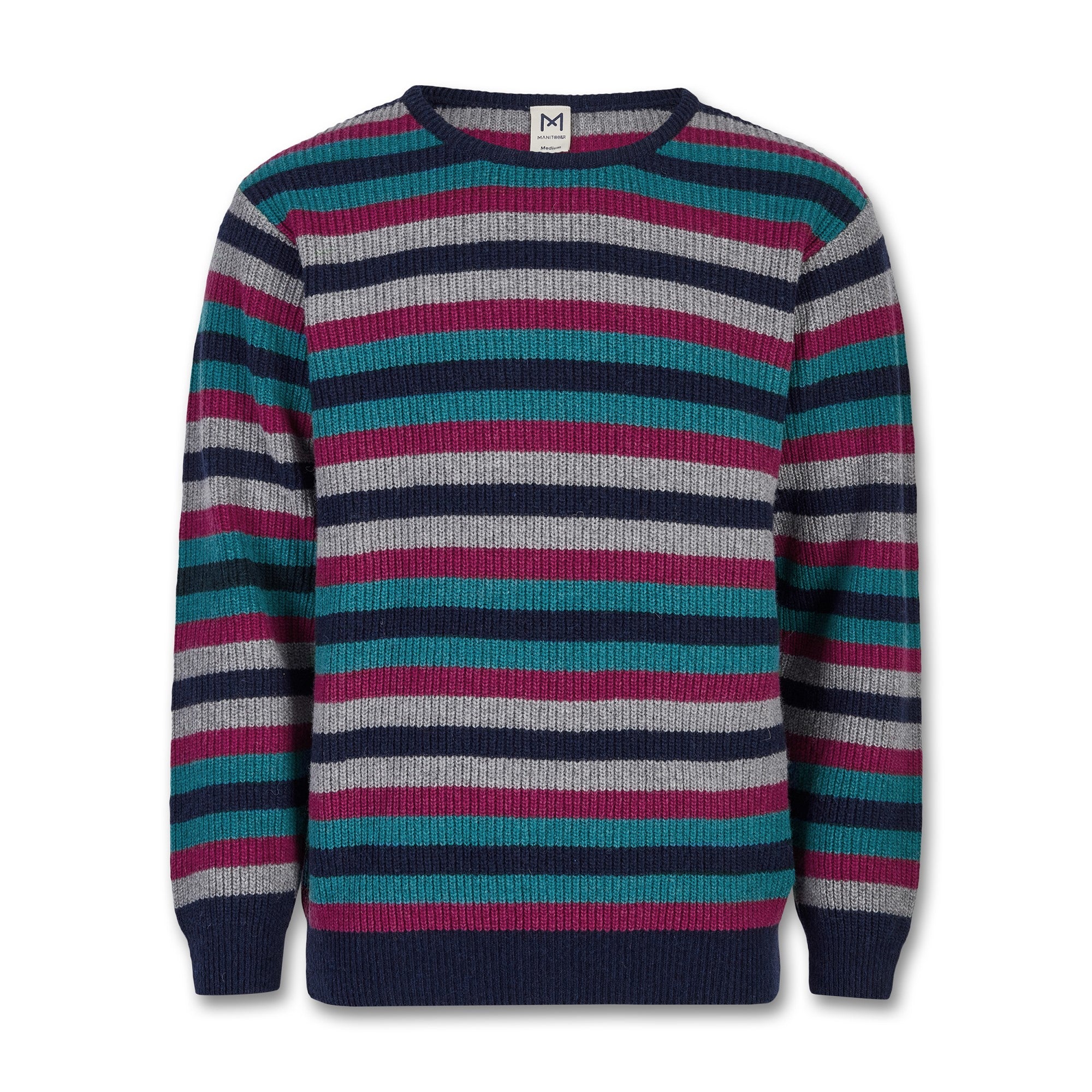 Manitober Unisex Streifen Strickpullover S Gray Navy Petrol Fuchsia