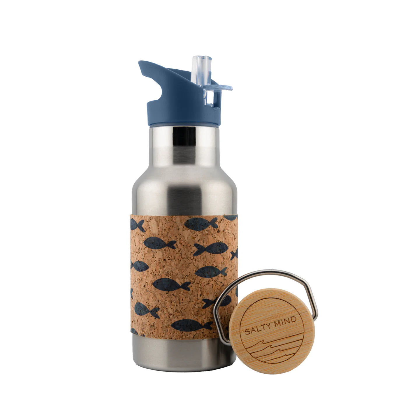 Salty Mind Edelstahltrinkflasche mit Korkummantelung + Trinkdeckel inkl. Strohhalm