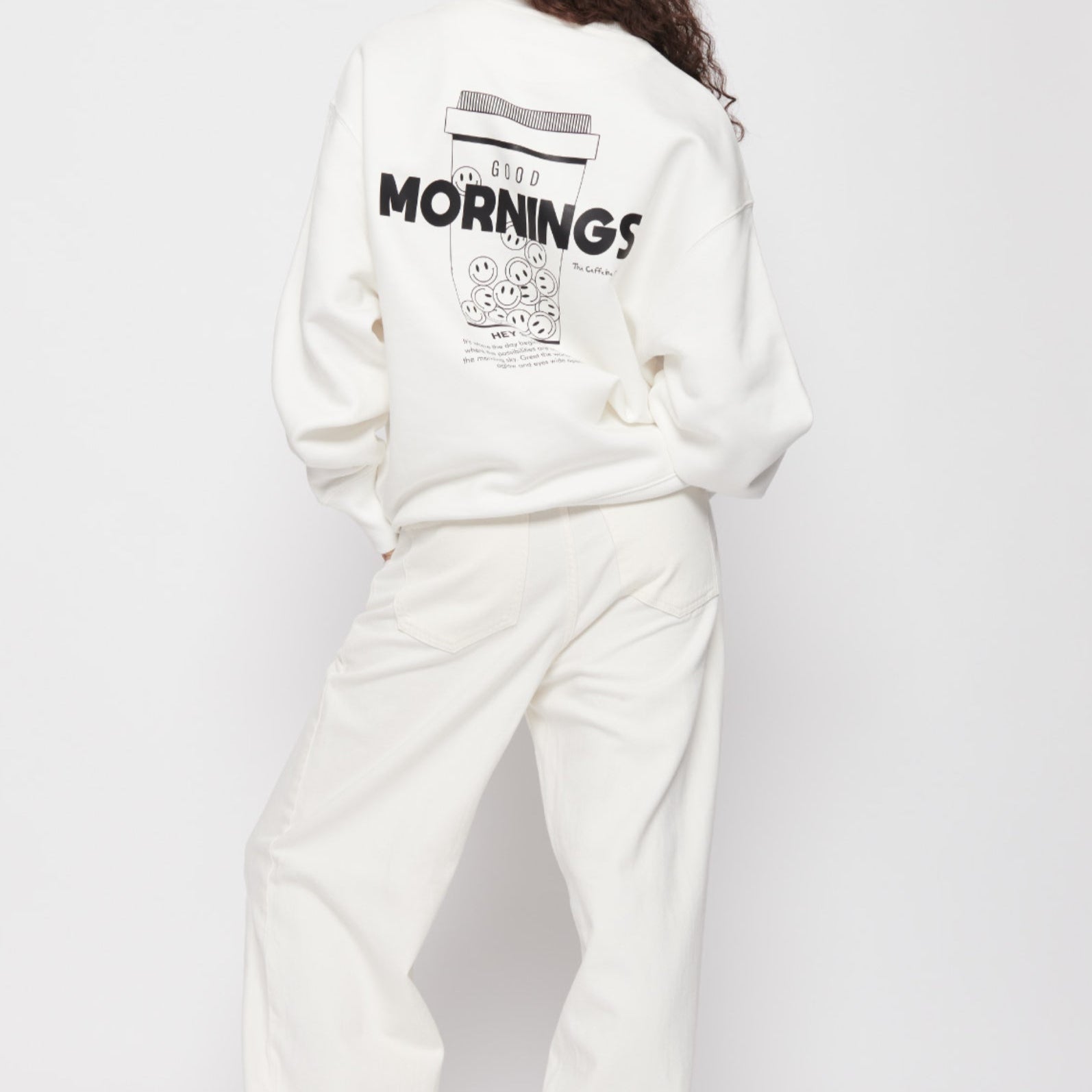 hey soho Sweater "Good Mornings" Weiß Schwarz
