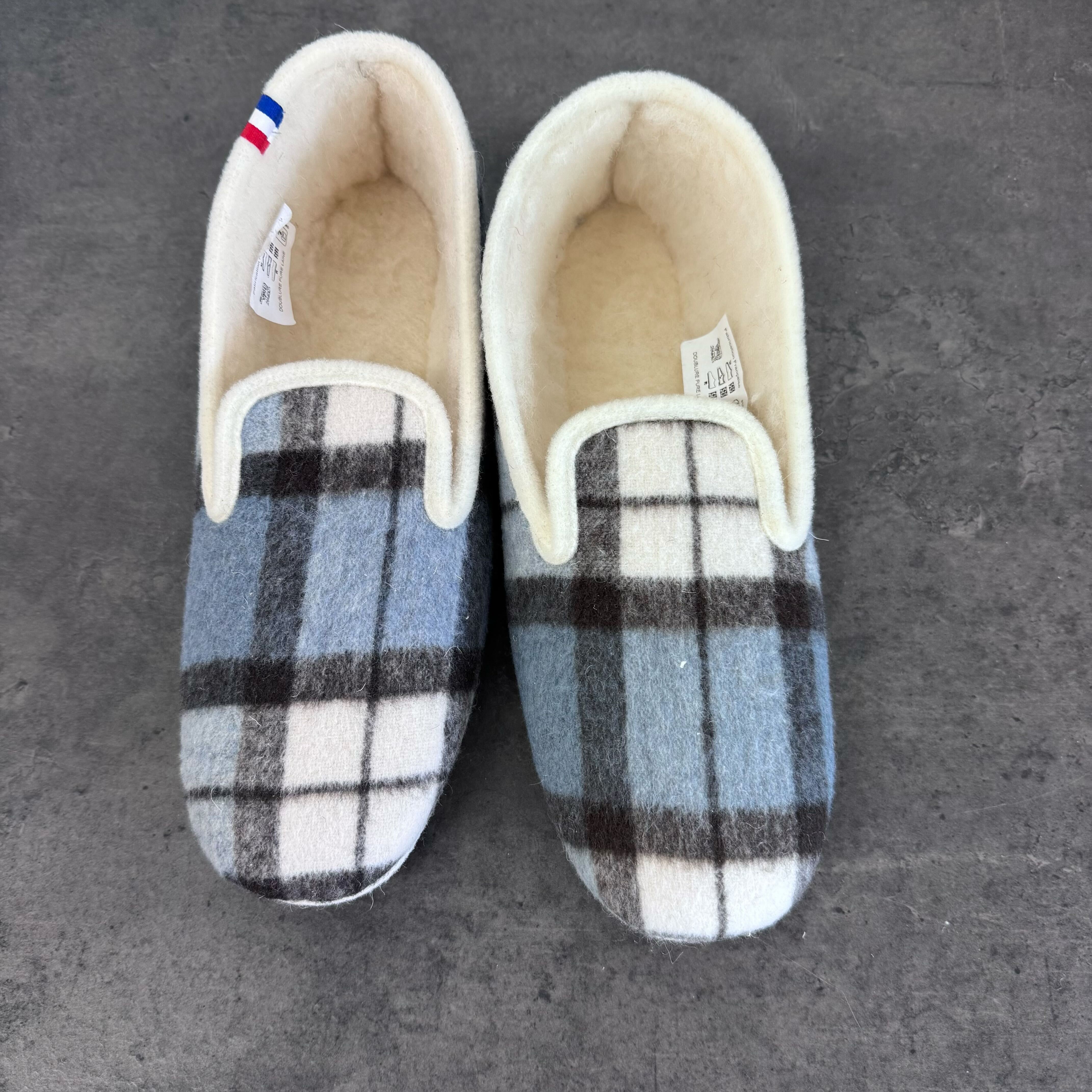 Espadrij l´originale Hausschuh "WOOLCHECK" 44 Blau Weiß
