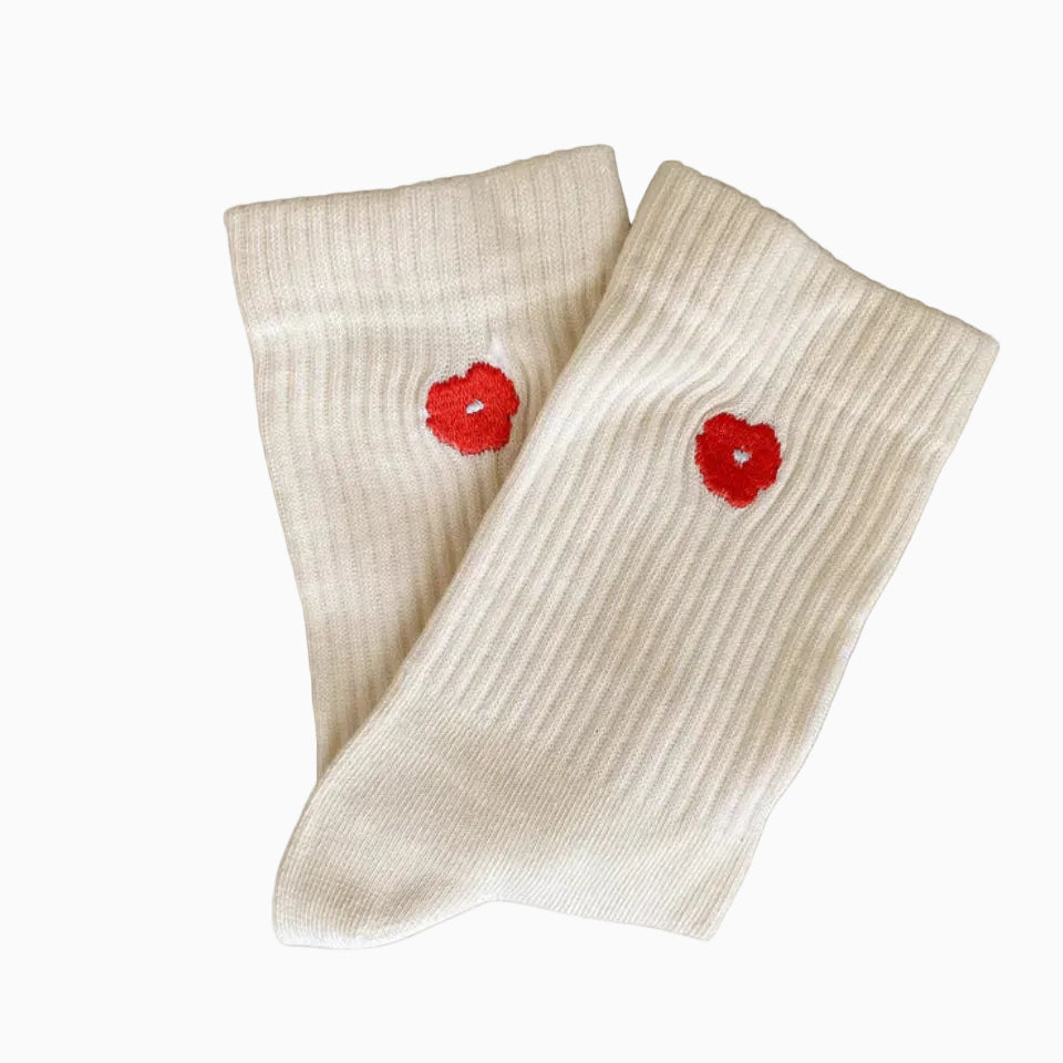 Jutelaune Socken "Red Flower" Offwhite Red