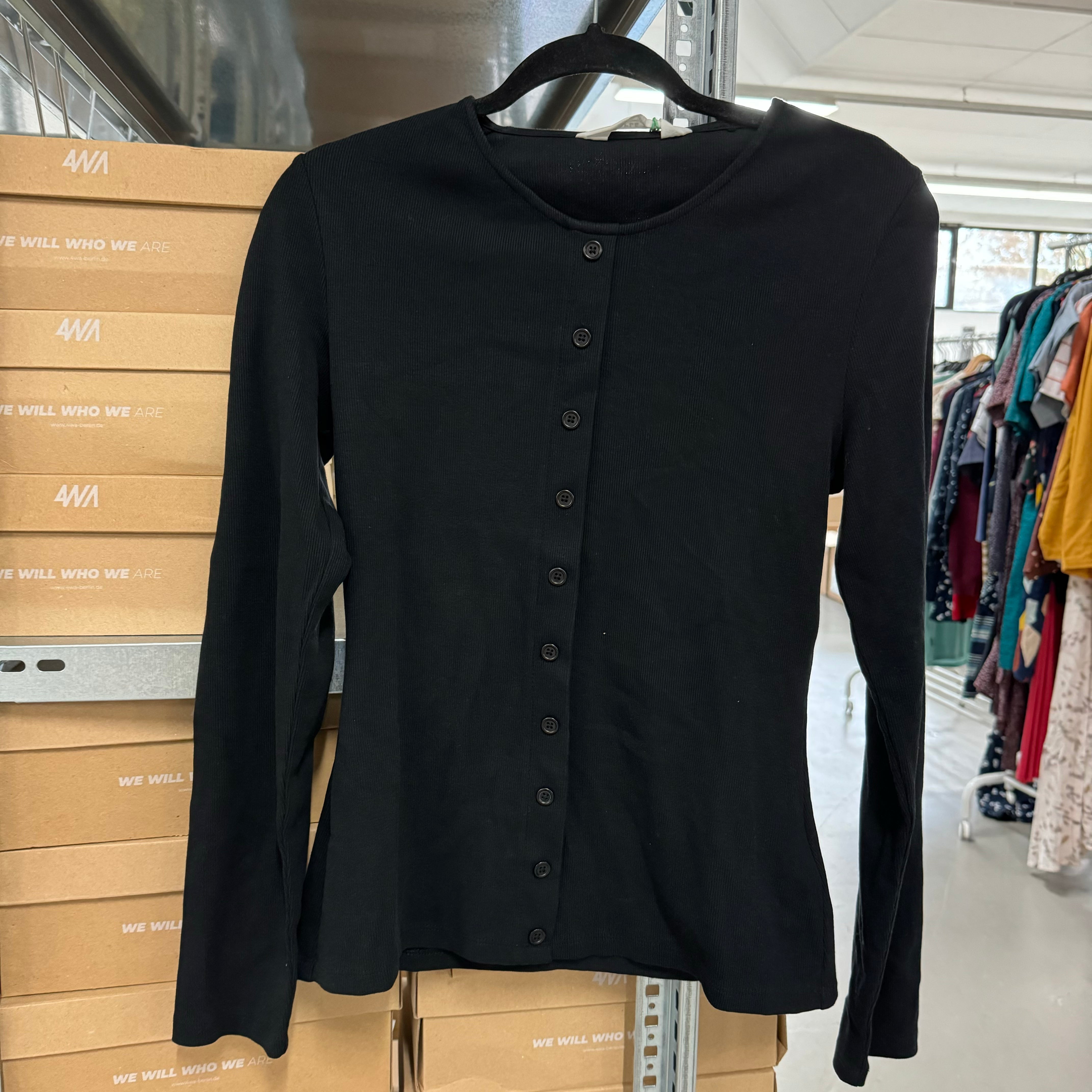 People Tree Langarmshirt - Schwarz / UK14/40