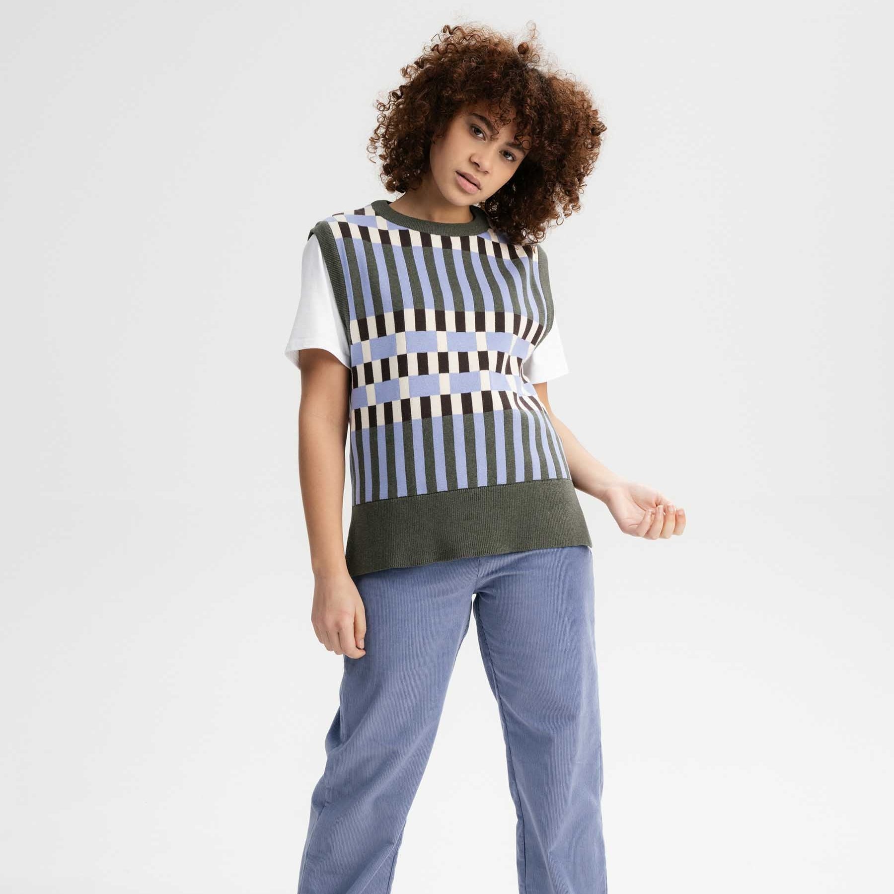 MELA Damen Jacquard Strick Pullunder "JAMUNA" Green Blend Stripes