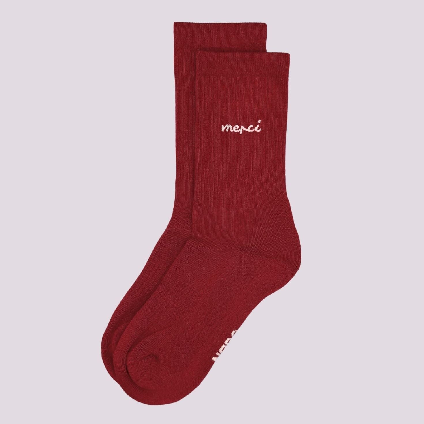 No Bad Days Club Tennissocken "MERCI" Dunkelrot Beige