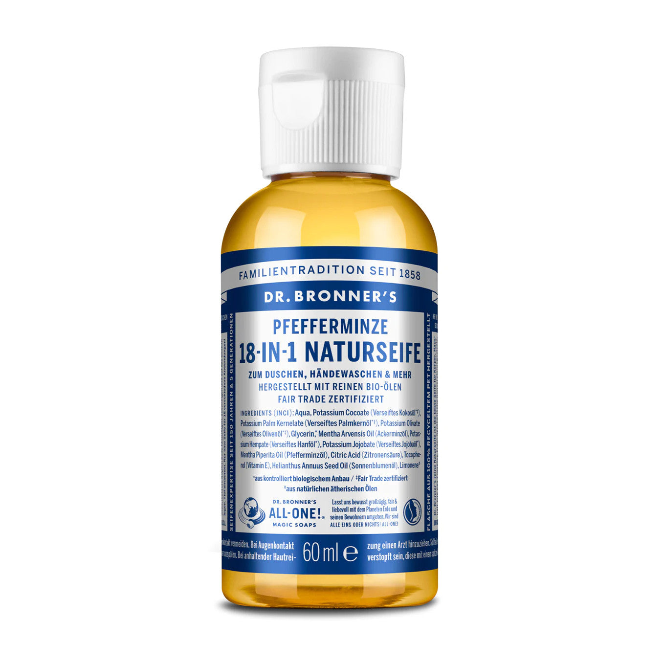 Dr. Bronner's Flüssigseife "18-in-1" Pfefferminze 60 ml