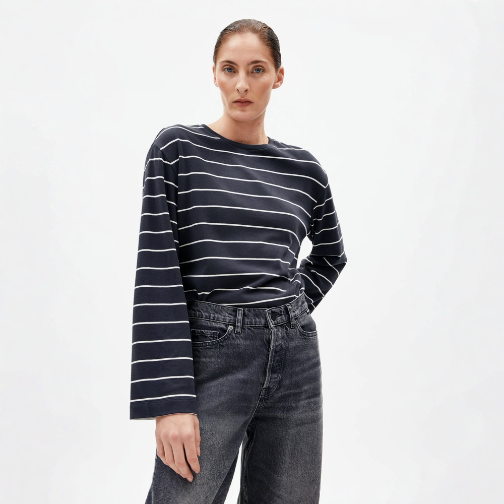 ARMEDANGELS Longsleeve "MARYNAA FINE STRIPE LONGSLEEVE" Dark Steel-Oatmilk