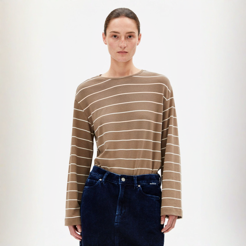 ARMEDANGELS Longsleeve "MARYNAA FINE STRIPE LONGSLEEVE" Walnut Cream-Oatmilk