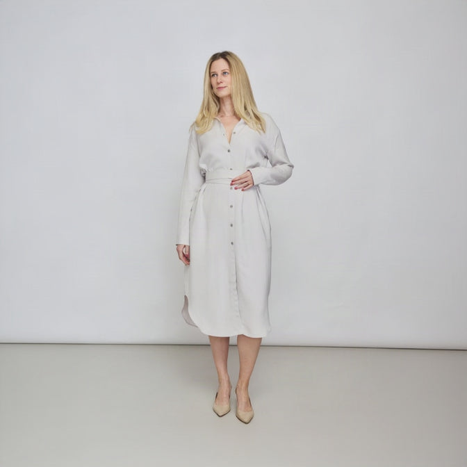 NINA REIN Hemdblusenkleid aus Lyocell in Hellgrau