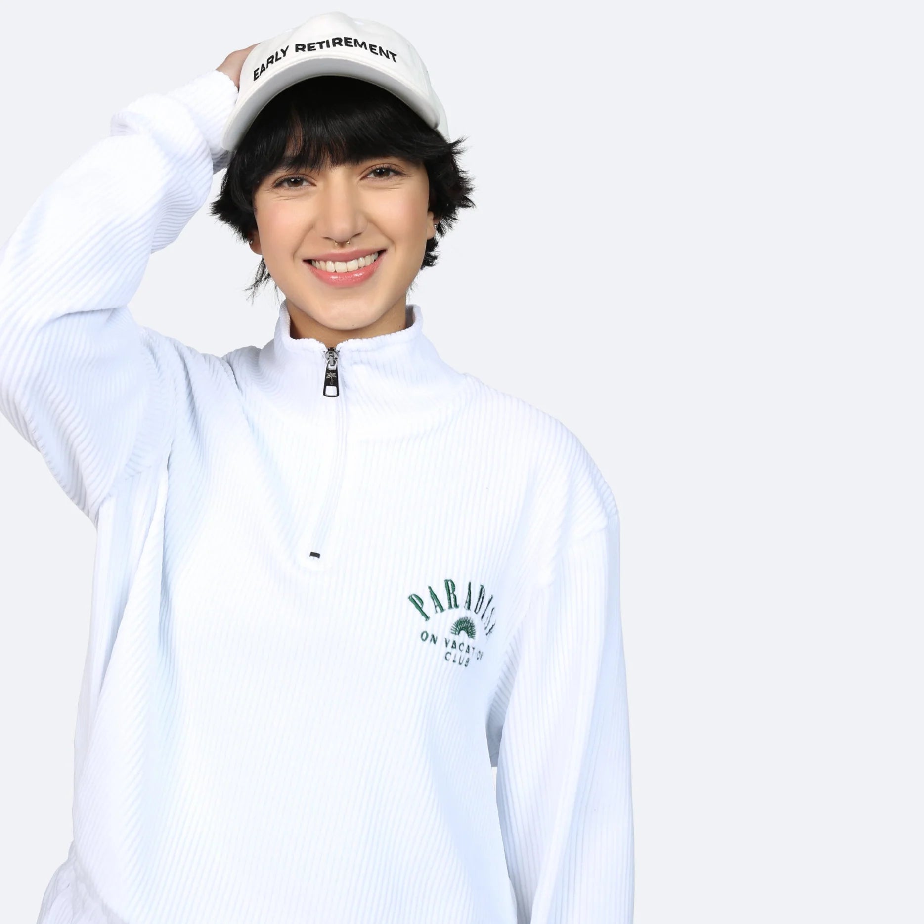 On Vacation Corduroy Unisex Sweater "Paradise" White