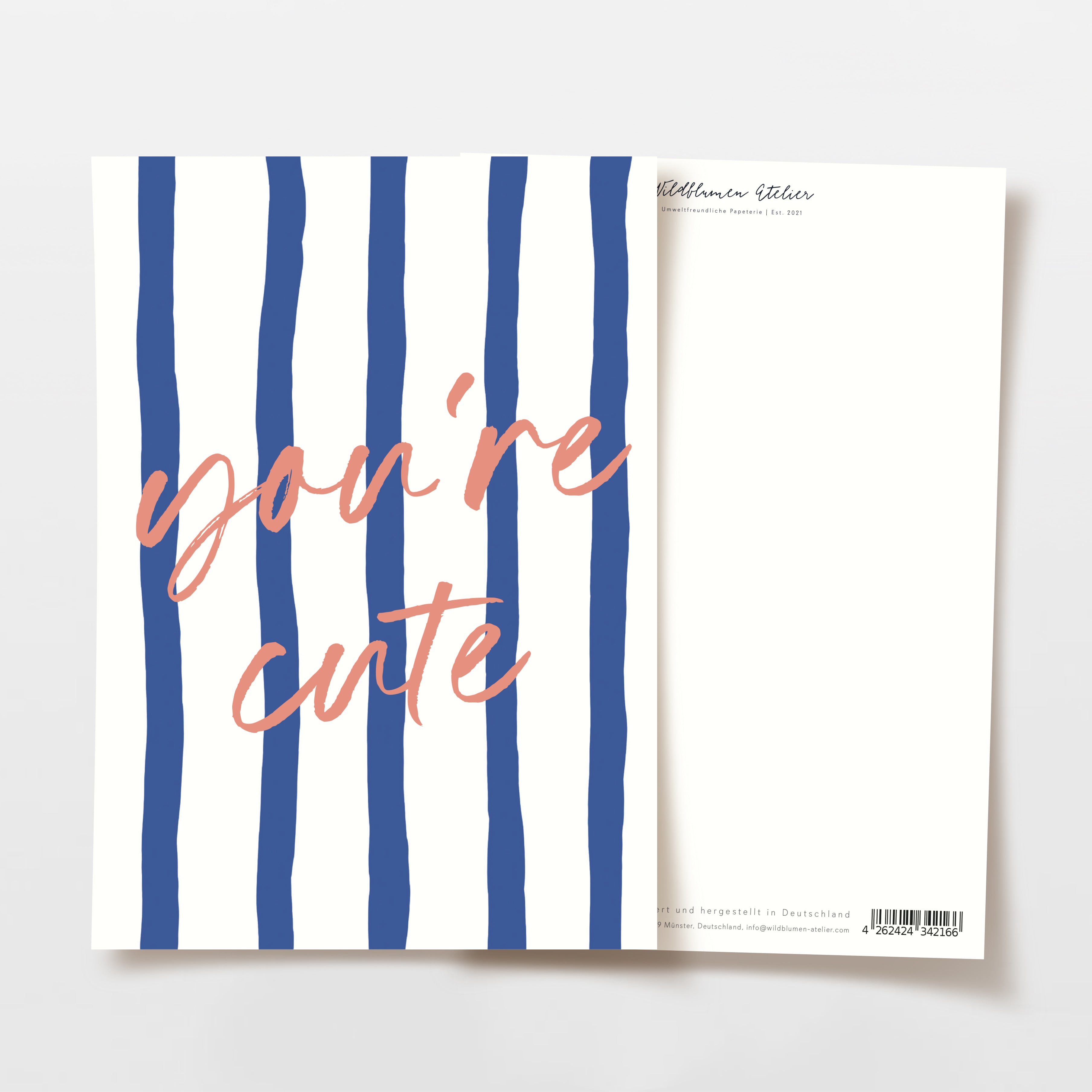 Wildblumen Atelier Postkarte "You're cute" blau gestreift DIN A6