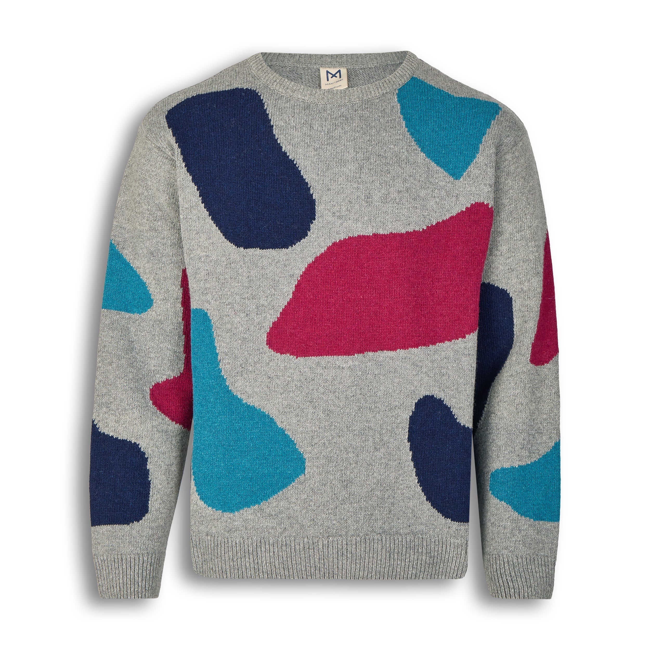 Manitober Unisex Pattern Strickpullover M Gray Navy Petrol Fuchsia