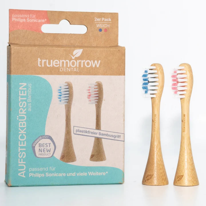 truemorrow Aufsteckbürsten aus Bambus für Philips Sonicare Schallzahnbürsten (2er Pack)
