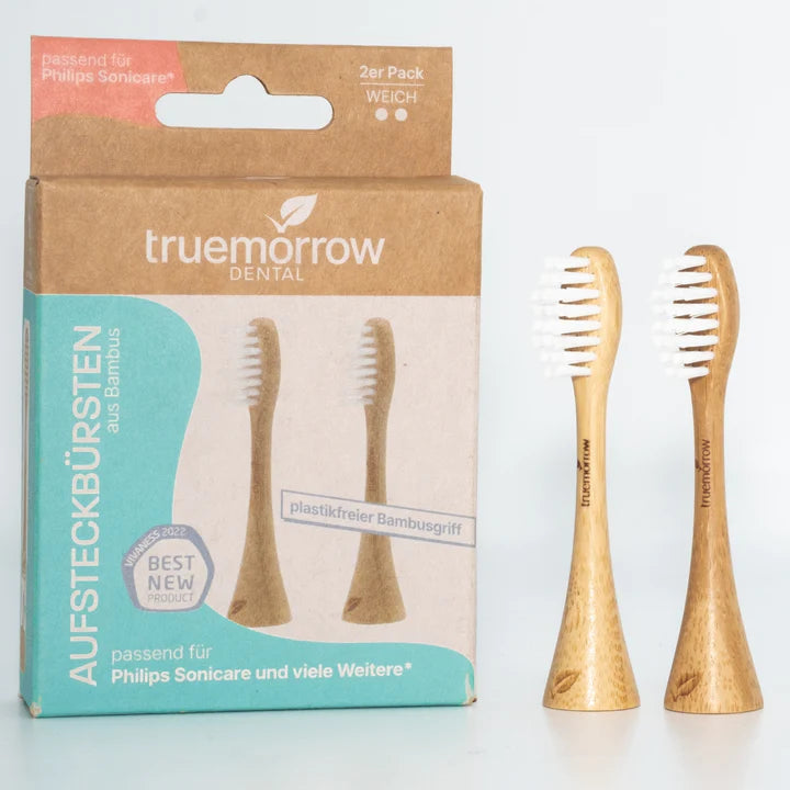 truemorrow Aufsteckbürsten aus Bambus für Philips Sonicare Schallzahnbürsten (2er Pack)