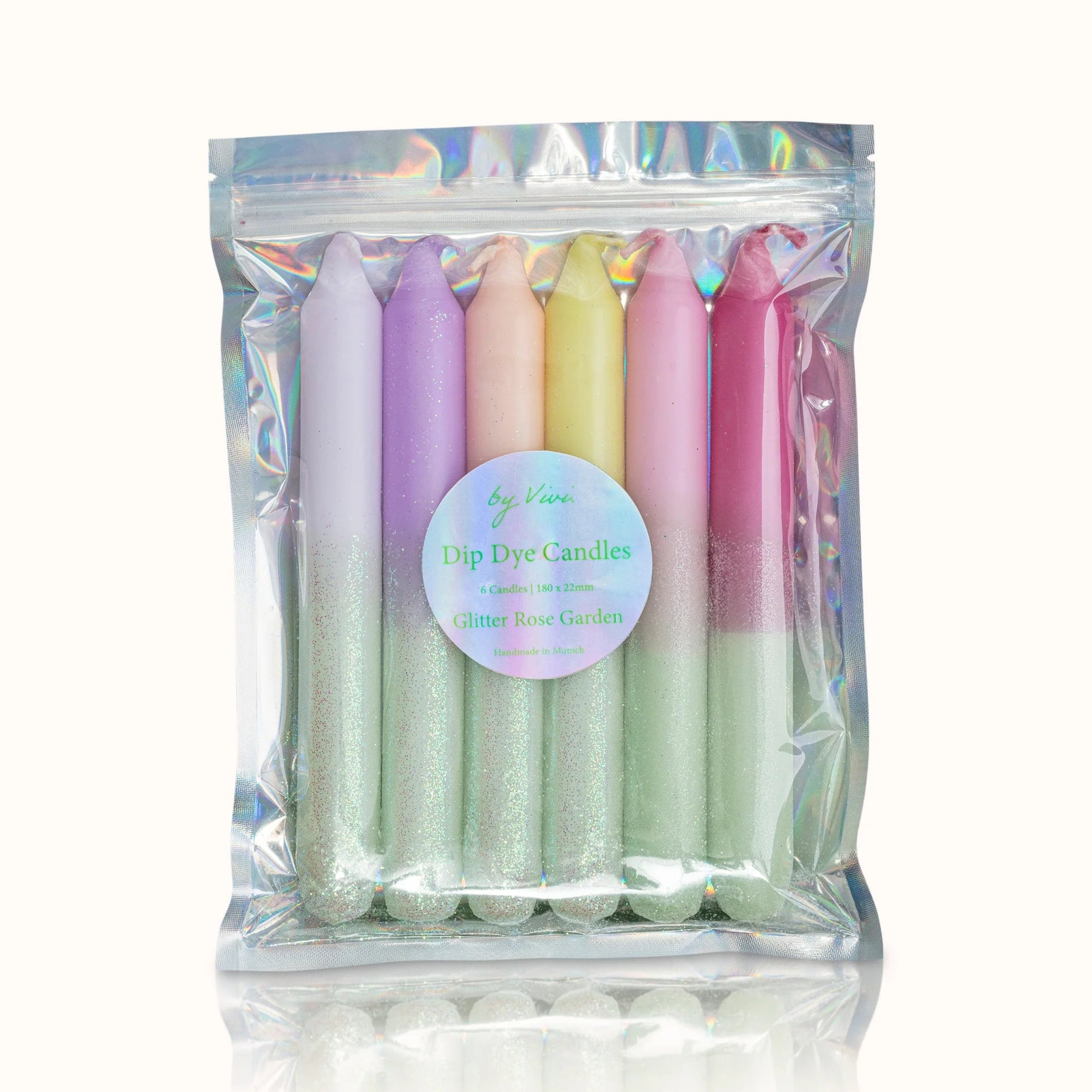 by Vivi Dip Dye Kerzen Set 6-teilig Glitter Rose Garden 18 x 2.2 cm