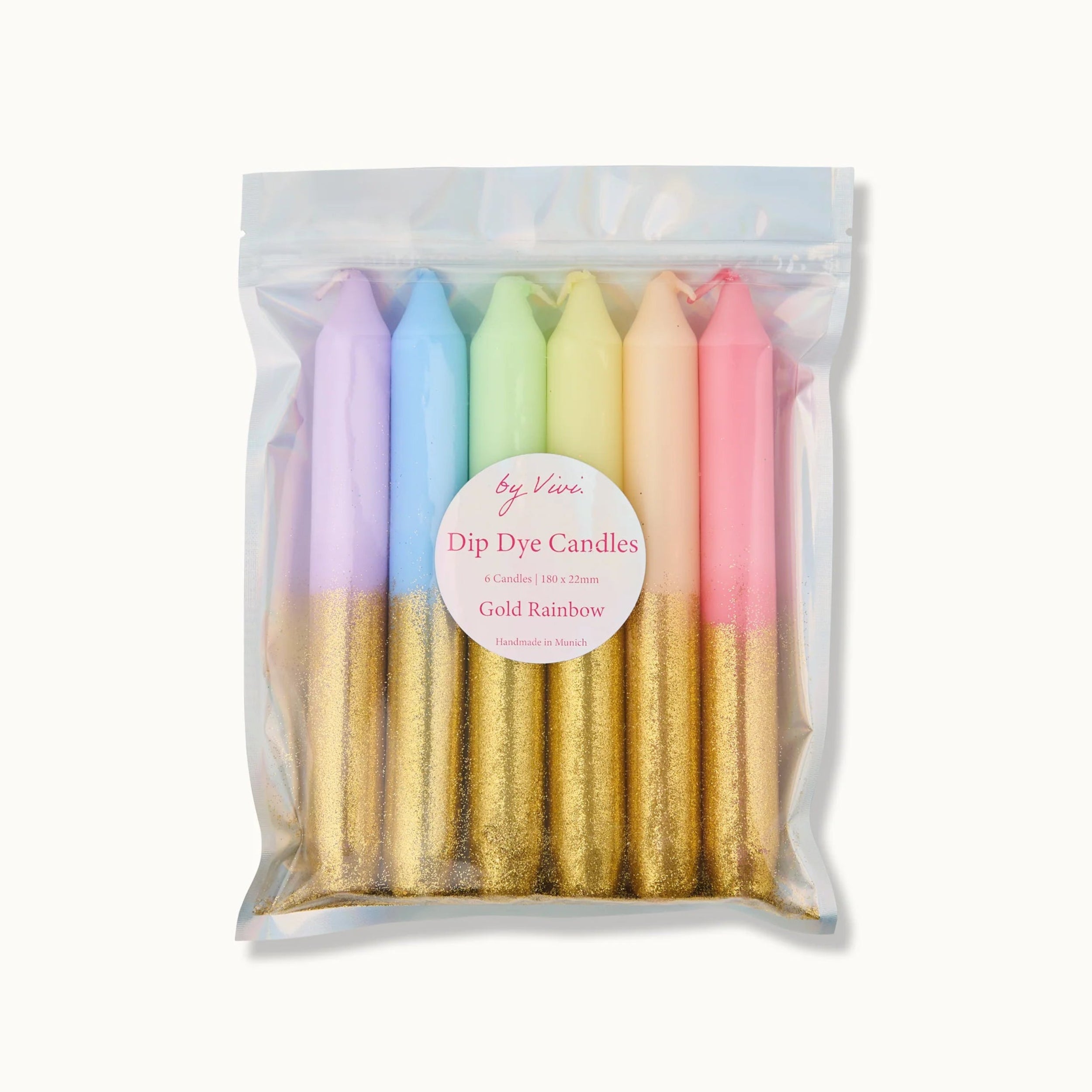 by Vivi Dip Dye Kerzen Set 6-teilig Glitter Gold Rainbow 18 x 2.2 cm