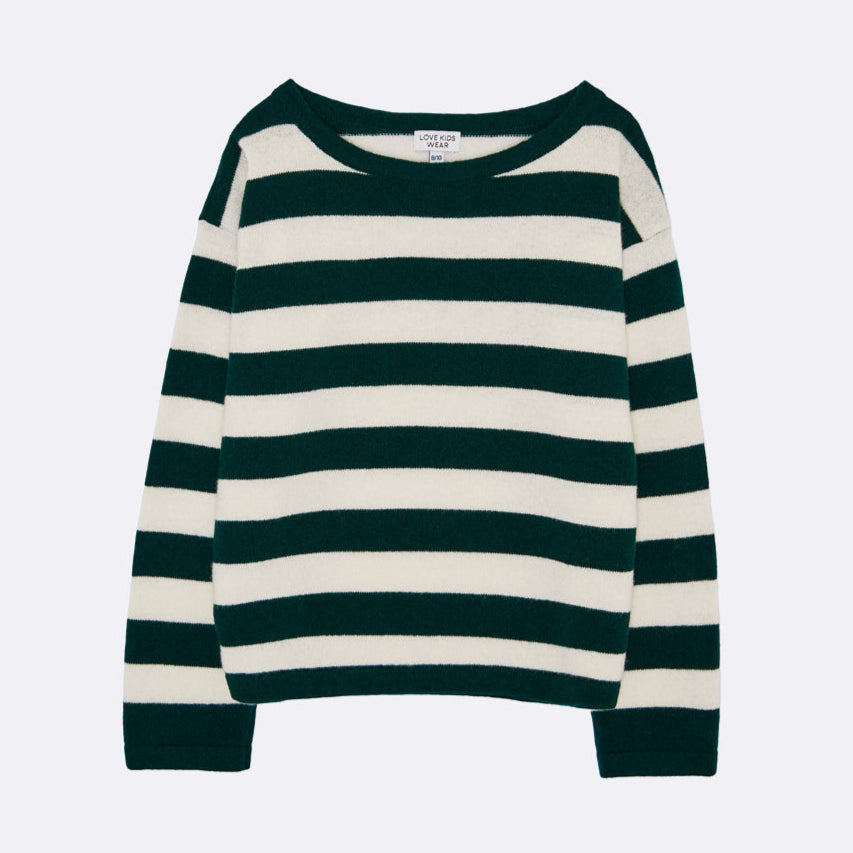 LOVE kidswear Sweater "Thea" Dunkelgrün Weiss gestreift