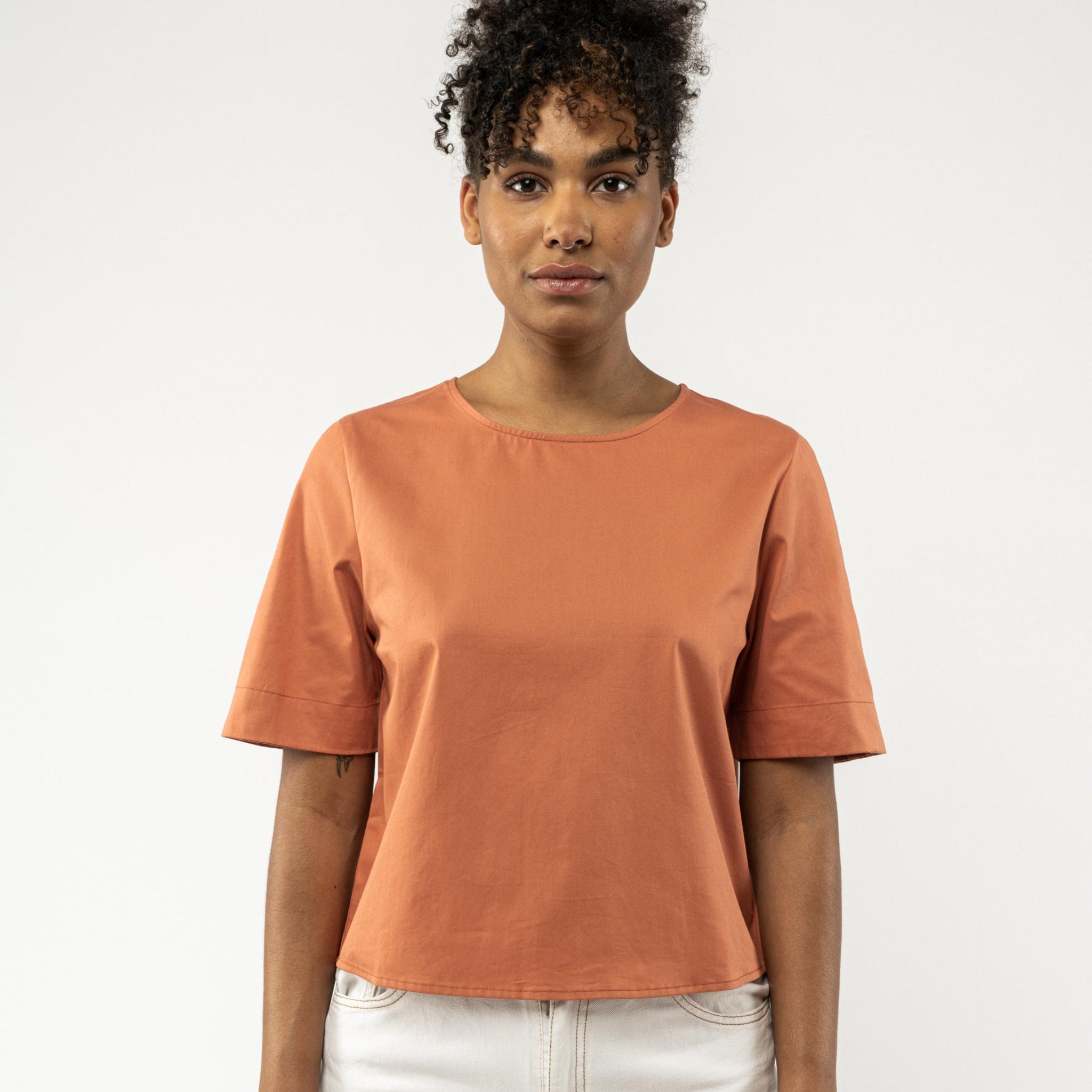 MELA Damen kurzärmliges Oberteil mit Knopfleiste "VIBANA" Coral