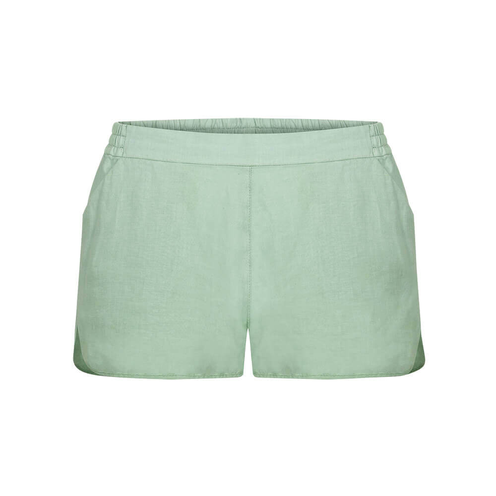 Mintgrüne, lockere Shorts aus leichtem Stoff mit elastischem Bund und schlichten Nähten.