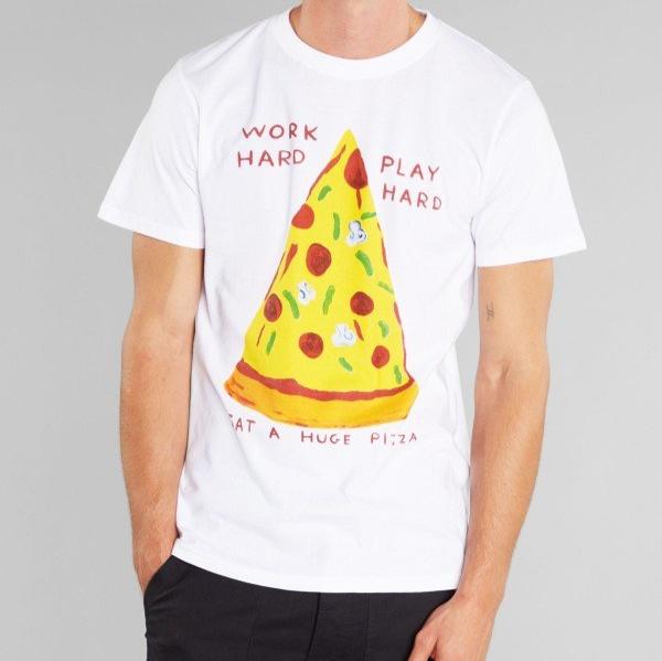dedicated HERREN T-Shirt "Stockholm Work Hard Pizza" S White