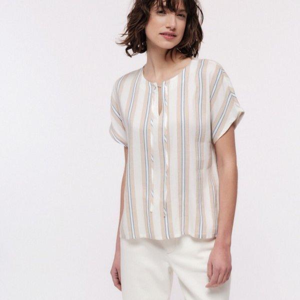 LANIUS Damen Kurzarm Bluse 38 Off White Natural