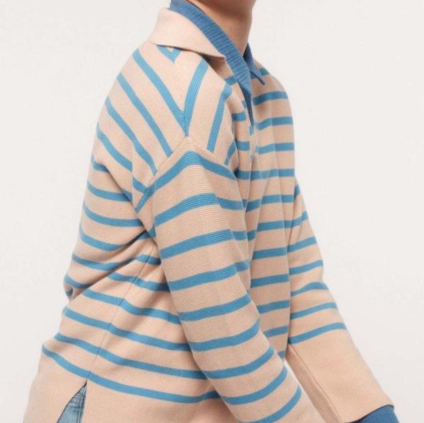 LANIUS Damen Pullover "Polo" Oat milk Blue Sea