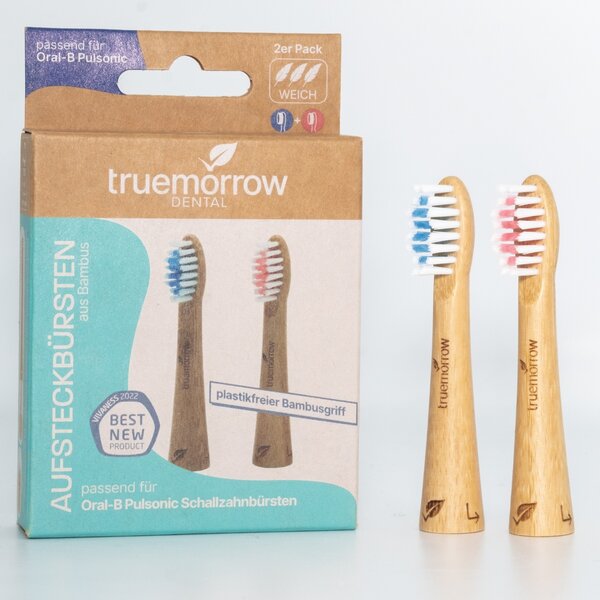 truemorrow Aufsteckbürsten aus Bambus für Oral-B Pulsonic Schallzahnbürsten (2er Pack)