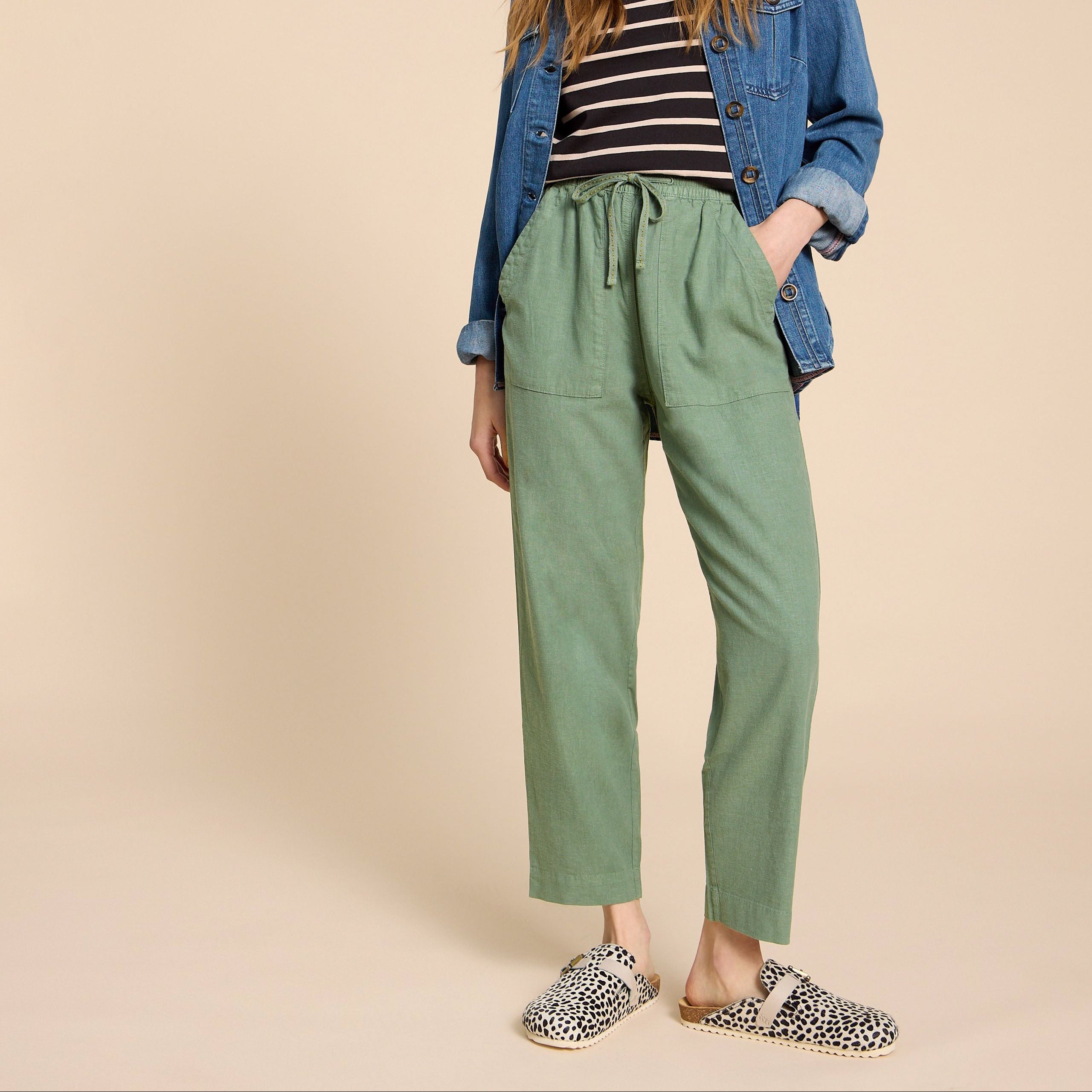White Stuff Weite Leinenhose "Elle" 10 (=S) Grün (Mid Green)