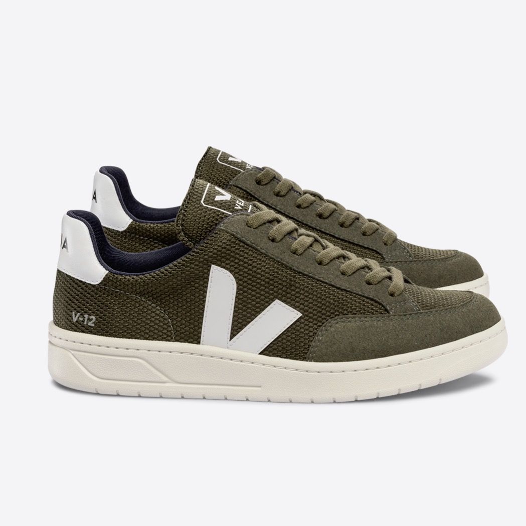 VEJA Vegane Herren Sneaker "V-12 B-Mesh" Grün (Olive White)